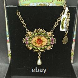 Michal Negrin Necklace Large Cameo Roses Pearl Crystals Massive Chain Gift Box