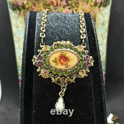 Michal Negrin Necklace Large Cameo Roses Pearl Crystals Massive Chain Gift Box
