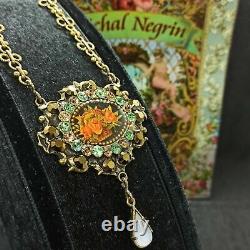 Michal Negrin Necklace Large Cameo Roses With Swarovski Crystals Statement Box