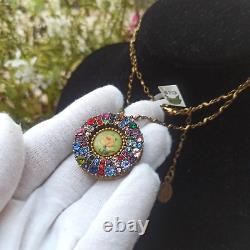 Michal Negrin Necklace Locket Photo Rose & Colorful Swarovski Crystals Gift Box