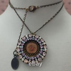 Michal Negrin Necklace Locket Roses With Pastels Swarovski Crystals Gift Box