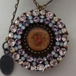 Michal Negrin Necklace Locket Roses With Pastels Swarovski Crystals Gift Box