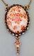 Michal Negrin Necklace Pink Peach Rose Flowers Cameo Crystal Pendant Victorian