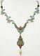 Michal Negrin Necklace Rose Cameo Pearl Green Crystal Coral Vintage Drop Pendant