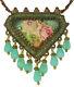 Michal Negrin Necklace Rose Talisman Pendant Crystal Beads Floral Handmade Retro