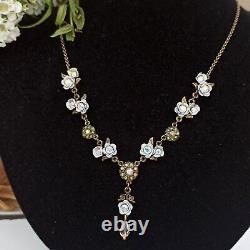 Michal Negrin Necklace Roses Bride & Aurora Borealis Swarovski Crystals Gift New