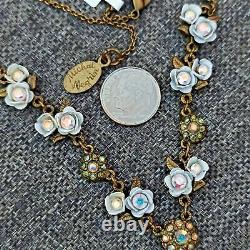 Michal Negrin Necklace Roses Bride & Aurora Borealis Swarovski Crystals Gift New