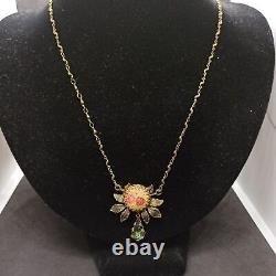 Michal Negrin Necklace Roses Cameo & Aurora Swarovski Crystal Teardrop New Gift
