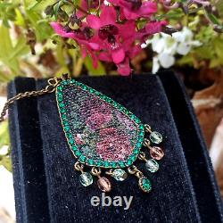 Michal Negrin Necklace Roses Fringe Deep Green Long and Swarovski Crystals Gift