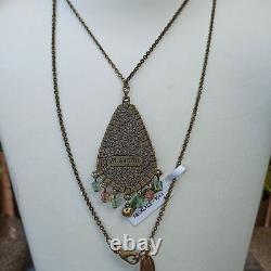 Michal Negrin Necklace Roses Fringe Deep Green Long and Swarovski Crystals Gift