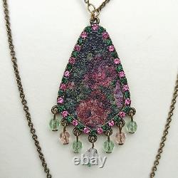 Michal Negrin Necklace Roses Fringe Deep Purple Long and Swarovski Crystals Gift