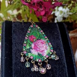 Michal Negrin Necklace Roses Fringe Teardrop Long & Swarovski Crystals Gift Box
