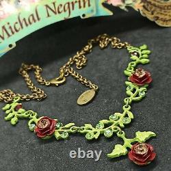 Michal Negrin Necklace Roses Statement Colourful With Swarovski Crystals Gift