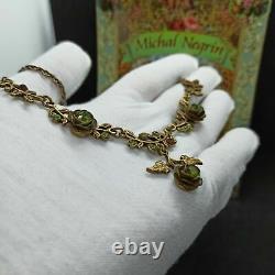 Michal Negrin Necklace Roses Statement Olive Green With Swarovski Crystals Gift