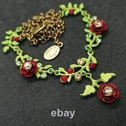 Michal Negrin Necklace Roses Statement Red Enamel With Swarovski Crystals Gift