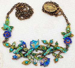 Michal Negrin Necklace Turquoise Green Blue Crystals Rose Victorian Edwardian