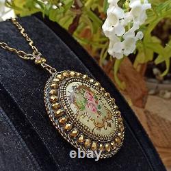 Michal Negrin Necklace Victorian Large Roses Cameo & Swarovski Crystals Gift New