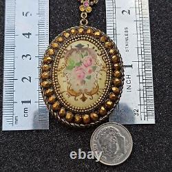 Michal Negrin Necklace Victorian Large Roses Cameo & Swarovski Crystals Gift New