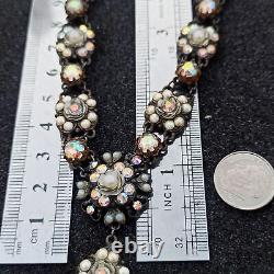 Michal Negrin Necklace White Roses Pearls Aurora Borealis Crystals Chunky Gift