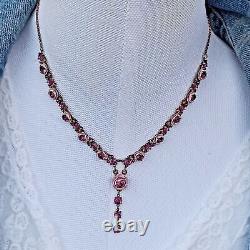 Michal Negrin Necklace Y-Drop Fuchsia Roses & Swarovski Crystals Victorian Gift
