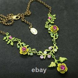 Michal Negrin Roses Necklace Yellow Fuchsia Flowers With Swarovski Crystals Gift
