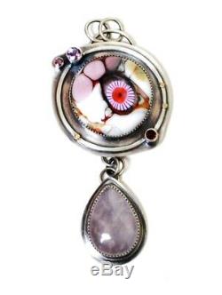 Mikelene's Jewelry Rose Quartz Glass Tourmaline Garnet Sterling Pendant $395