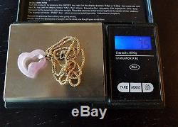Milrose 14k Yellow Gold Rose Quartz Heart Pendant Chain Necklace Estate 7.5 gm