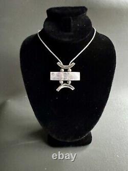 Modernist Necklace 18 Sterling Silver & Rose Quartz Abstract Jewelry 925 Rare