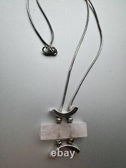 Modernist Necklace 18 Sterling Silver & Rose Quartz Abstract Jewelry 925 Rare