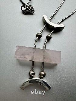 Modernist Necklace 18 Sterling Silver & Rose Quartz Abstract Jewelry 925 Rare