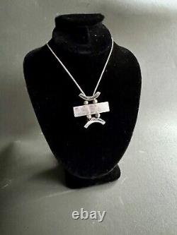 Modernist Necklace 18 Sterling Silver & Rose Quartz Abstract Jewelry 925 Rare