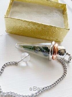 Moldavite Pendulum Pendant Copper Ring (Gift Rare Lavender Rose Quartz Tumble)