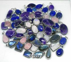 Moonstone, Amethys Mix Gemstone 925 Sterling Silver Plated Wholesale Lot Pendants