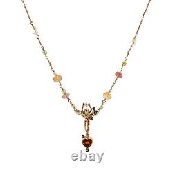 Multi Gemstone & Pearl Fairy Pendant Necklace 14K Two-Tone Gold 18.5 Vintage