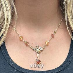 Multi Gemstone & Pearl Fairy Pendant Necklace 14K Two-Tone Gold 18.5 Vintage