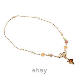 Multi Gemstone & Pearl Fairy Pendant Necklace 14K Two-Tone Gold 18.5 Vintage