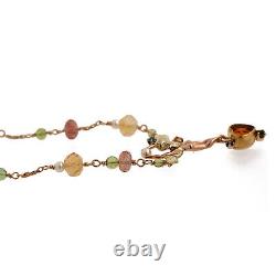 Multi Gemstone & Pearl Fairy Pendant Necklace 14K Two-Tone Gold 18.5 Vintage