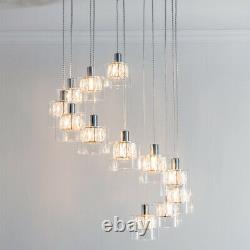 Multi Light Ceiling Pendant 12 Bulb Chrome & Crystal Chandelier Height Drop Lamp