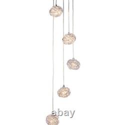 Multi Light Ceiling Pendant 5 Bulb Chrome & Crystal Glass Chandelier Height Lamp