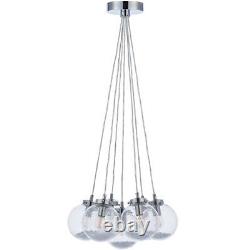 Multi Light Ceiling Pendant CHROME & GLASS 7 Bulb Modern Round Shade Drop Lamp