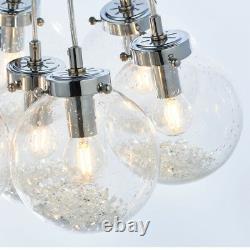 Multi Light Ceiling Pendant CHROME & GLASS7 Bulb Modern Round Shade Drop Lamp