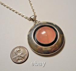 NE FROM Denmark Sterling 925 Rose Quartz Mod Pendant on 24 Chain & Earrings Set