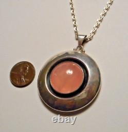 NE FROM Denmark Sterling 925 Rose Quartz Mod Pendant on 24 Chain & Earrings Set