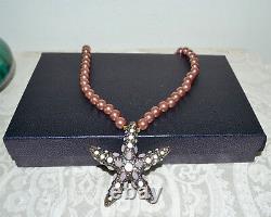 NWT $340 HEIDI DAUS Sea-ing Stars Starfish Pendant Necklace Rose Pearls Crystals