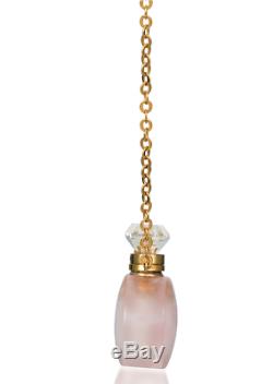 NWT LeVian Gemstone Perfume Necklace Rose Quartz Gold Bottle Vial Pendant Pink