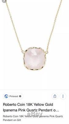 NWT Roberto Coin 18K Yellow Gold Ipanema Rose quartz Pendant $1650 Sold out