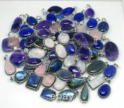 Natural Amethyst Rainbow & Mix Gemstone 925 sterling silver Plated Pendant Lot