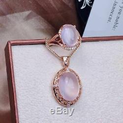 Natural Mozambican Pink/Rose Crystal 925 Sterling Silver Pendant Ring Set Gift