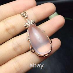 Natural Mozambican Pink/Rose Crystal Quartz Silver Pendant Necklace Gift