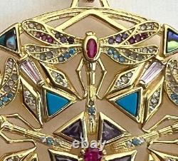 Natural Multi-Gemstone Dragonfly Medallion 14K Gold on 925 Art Nouveau Necklace